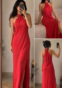Red Halter Neck Maxi Dress