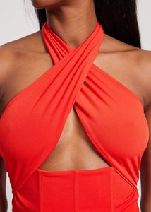 Red Crop Halter Corset Top
