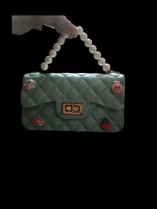 Cute Mint Crossbody Bag with Pearls
