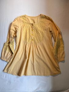 Butter Yellow Eyelet Detail Kurta