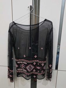 Sheer Embroidered Long Sleeve Top