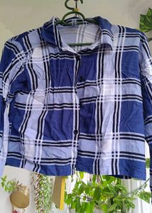 Blue Plaid Cropped Shirt