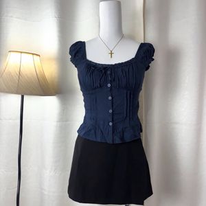 Chic Navy Puff Sleeve Top