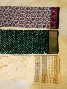 New Saree Combo 3 In 1 With Blouse Sighning Yello