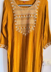 Elegant Embroidered Mustard Kurta