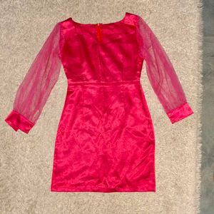 Hot Pink Sheer Sleeve Dress