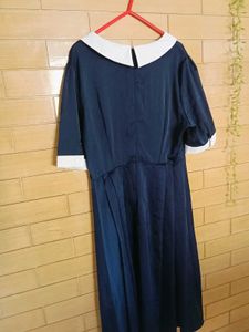Classic Navy Blue Dress with White Collar