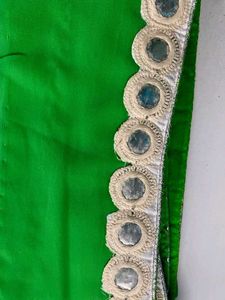 Vibrant Green Saree with Mirror Work Border