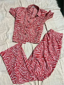 Red Pink Zebra Print Shirt And Pants - Coord Set