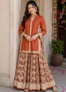 Orange Embroidered Kurta and skirt