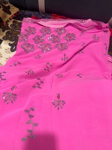 Elegant Pink Embroidered Saree