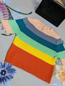 Rainbow Striped Cropped Knit Top 🌈