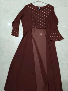 Stylish Brown Kurta Set with Shrug
