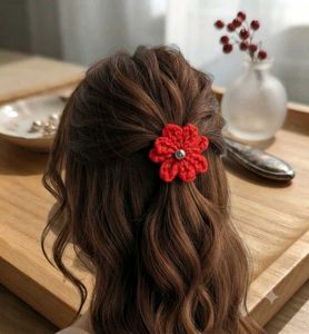 Red Crochet Flower Hair Clip