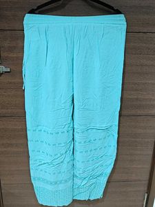 Turquoise Embroidered Palazzo Pants