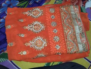 Orange Embellished Saree