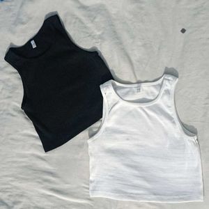 2-Pack Crop Tank Tops (Black & White)