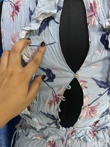 Light Blue Floral Cut-Out Dress