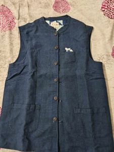 Blue Ethnic Sleeveless Nehru Jacket