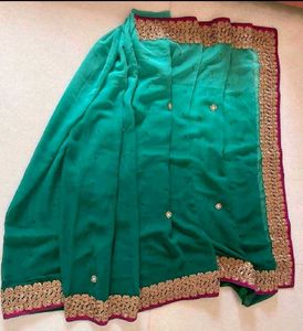 Sea Green Saree with Embroidered Border