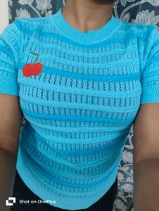 Cute Blue Cherry Knit Top