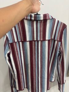 Striped Collared Button-Up Top