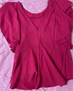 Pink Peplum High Low Top