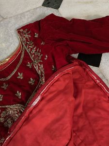 Red Velvet Embroidered Lehenga