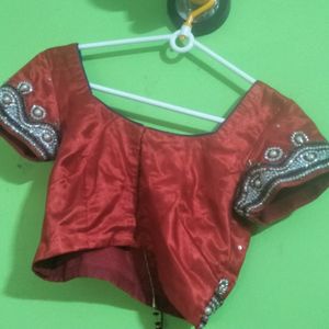 Red Color Blouse With Silver Work