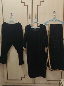 Elegant Black Velvet Suit Set