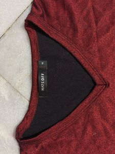 Maroon V-Neck Graphic T-Shirt