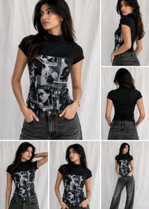 Graphic Print Mock Neck Top