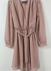 Rose Self Design Dobby weave Wrap Dress & Belt
