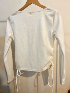 White Ruched Drawstring Top