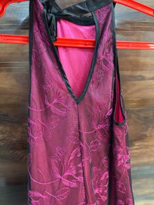 SATIN &amp; MESH Fuchsia &amp; Black Nightgown