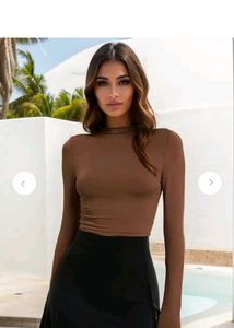 Brown Long Sleeve Mock Neck Crop Top