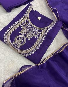 Embroidered Purple Kurta Set with Dupatta