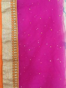 Vibrant Magenta &amp; Marigold Orange Festive Lehenga