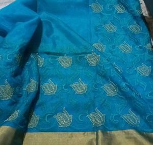 Beautiful Blue Embroidered Saree