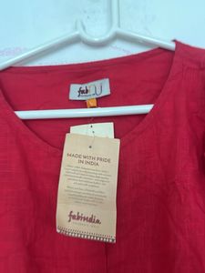 Vibrant Red Linen Blend Blouse