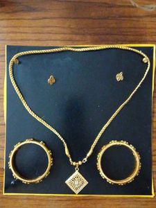 Gold-toned Necklace, Earrings & Bangles Set