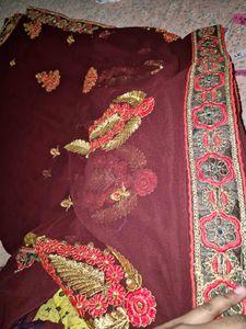 Maroon Embroidered Saree