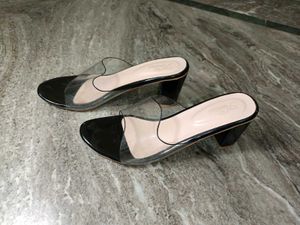 Stylish Black Transparent Strap Block heels