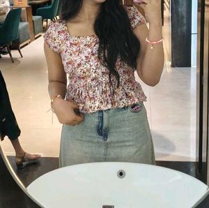 Floral Smocked Square Neck Peplum Top