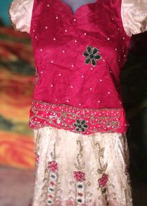 Red &amp; White Embroidered Lehenga