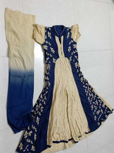 Stylish Blue & Beige Anarkali Suit Set