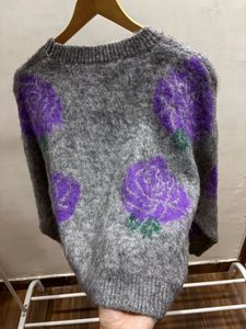 Grey &amp; Purple Floral Rose Print Jumper