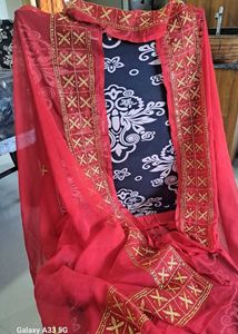Red Pure Chiffon saree with Heavy kasab work