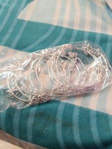 Silver Tone Beaded Bangles Set