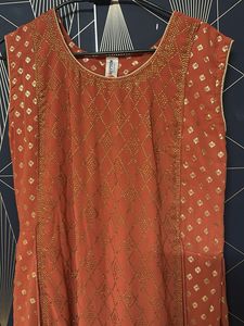 Orange Embroidered Ethnic Dress